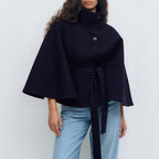 Winter High Neck Batwing Sleeve Coat With Belt Fashion Loose Elegant Button Top Trench Coat For Women Clothing image 8