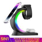 4 In 1 Magnetic Wireless Charger Fast Charging For Smart Phone Atmosphere Light Charging Station For Airpods Pro I-phone Watch image 3