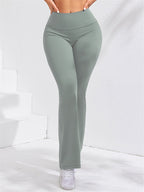 Women's Solid Color Casual High Waist Hip Lift Yoga Pants - Green, L image