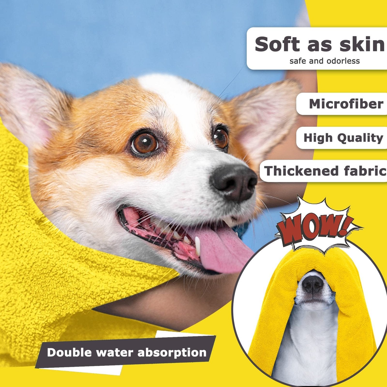Dog Towels For Drying Dogs Drying Towel Dog Bath Towel, Quick-drying Pet Dog And Cat Towels Soft Fiber Towels Robe Super Absorbent Quick Drying Soft Microfiber Pet Towel For Dogs, Cats Yellow image 3