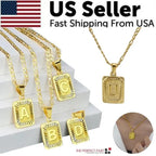 Gold Plated Initial Letter Pendant Necklace Stainless Steel Figaro Chain image 0
