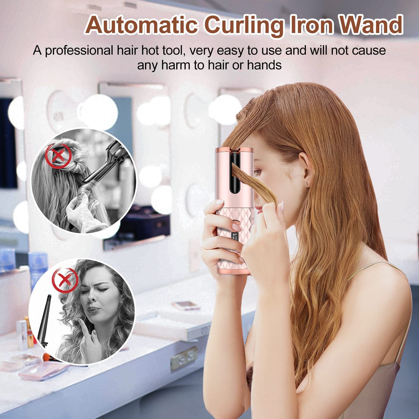 Portable Automatic Hair Curler, Ceramic Rotating Wireless Auto Curling Iron Wand, Portable USB Rechargeable Spin Curler For Hair Styling image 1