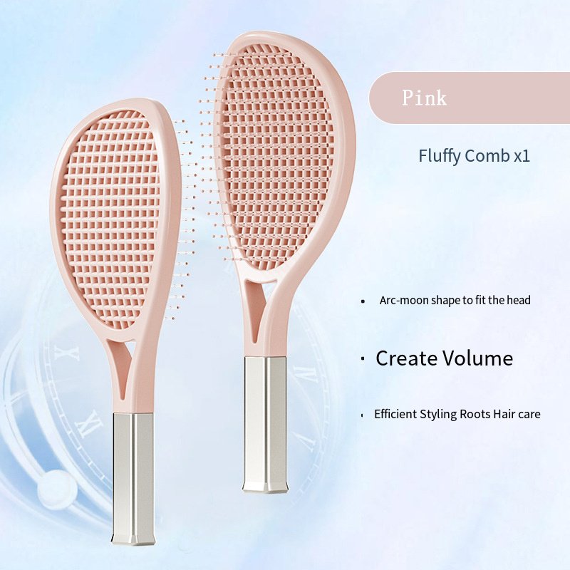 Hair Comb Tennis Racket Fluffy Combs High Skull Top Hair Artifact Airbag Cushion Massage Comb Barber Tools Hair Detangler Hairbrush For Thick Hair Self Cleaning Curly Hair Brush For Curly Hair - Pink image
