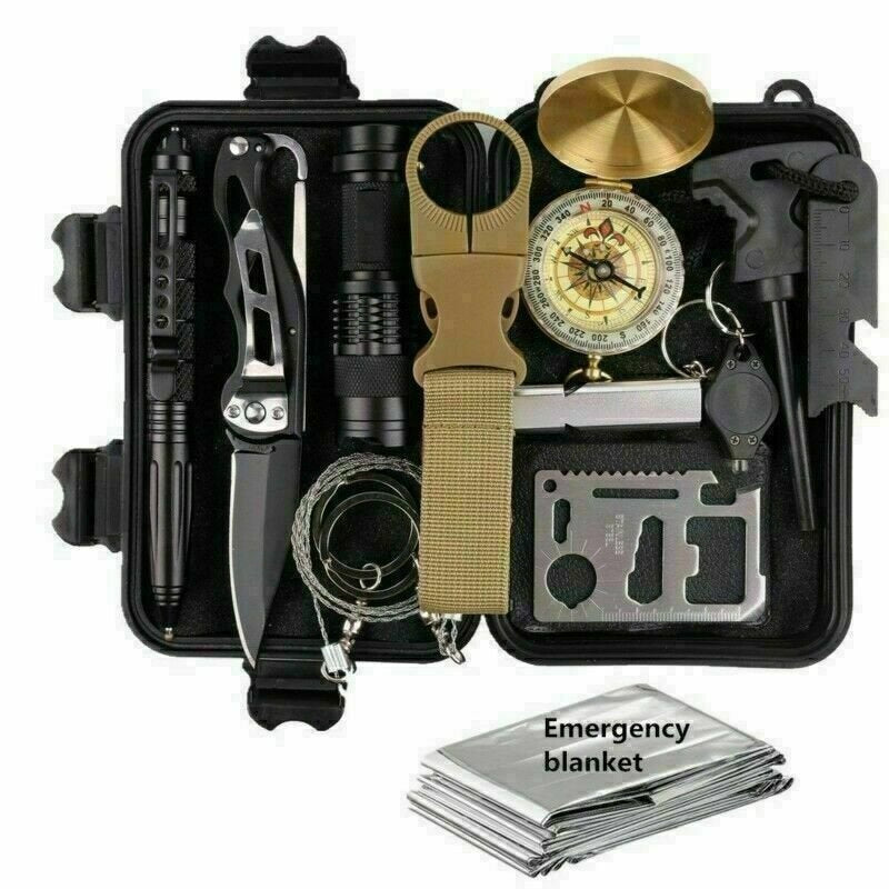 14-In-1 Outdoor Emergency Survival Kit Camping Hiking Tactical Gear Case Set Box - default image