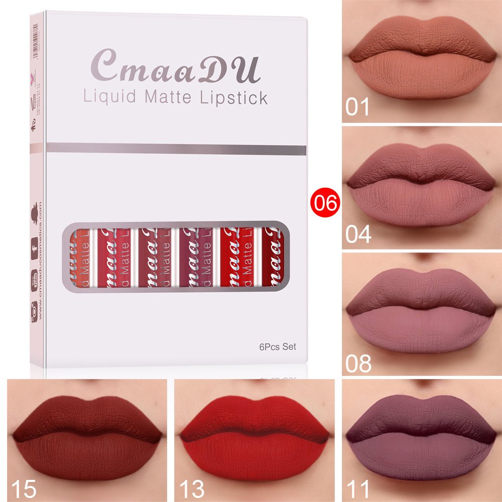 6 Boxes Of Matte Non-stick Cup Waterproof Lipstick Long Lasting Lip Gloss Makeup, image 0