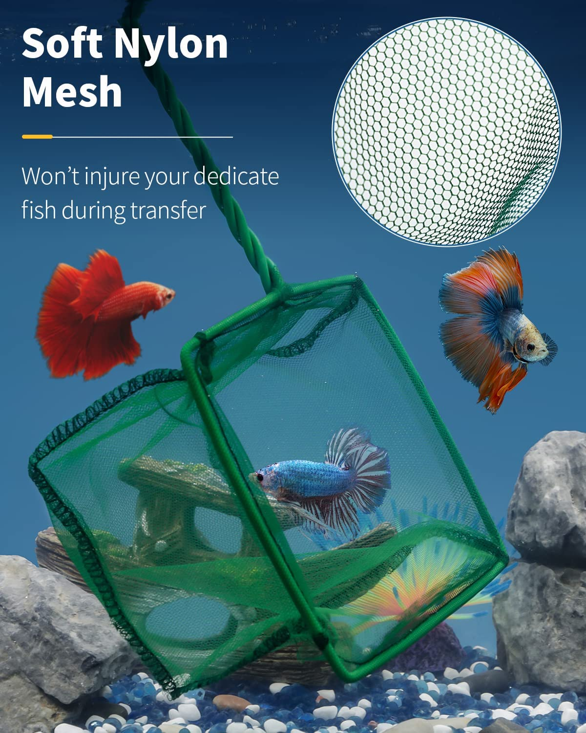 Aquarium Fish Net with Braided Metal Handle Square Net with Soft Fine Mesh Sludge Food Residue Wastes Skimming Cleaning Net for Fish Tanks Small Koi Ponds and Pools image 2