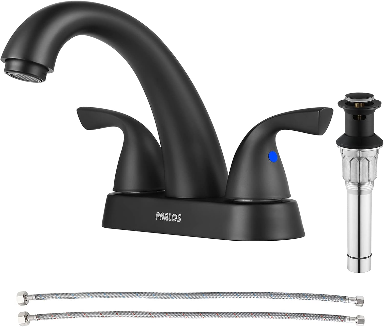 2-Handle Bathroom Sink Faucet with Drain Assembly and Supply Hoses Matte Black,1359804 image 0