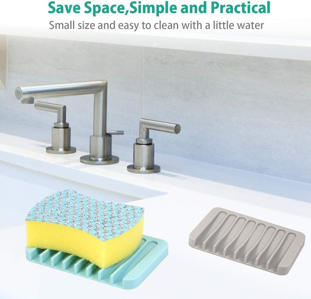 3PCS Self Draining Soap Holder, Premium Silicone Soap Dish, Soap Saver for Shower, Bathroom, Kitchen, Bath Tub, Sponges,Keep Soap Bars Dry Clean,Easy Clean,Extend Soap Life (White) image 2