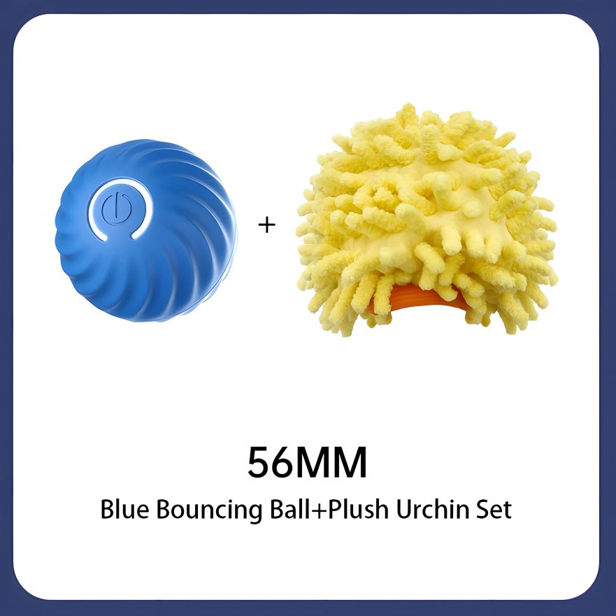 Interactive Bouncing Ball For Dogs,Automatic Smart Toy, Self-moving Rotating Stimulating Pet Entertainment, Noise-Reducing Urchin Cover,USB Rechargeable Dog Toy, Dog Electric Interactive Toy - Blue Ball, 56mm image