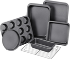 Baking Pans Sets, Nonstick Bakeware Sets 7-Piece with Round/Square Cake Pan, Loaf Pan, Muffin Pan, Cookie Sheet, Roast Pan, Cooling Rack, Carbon Steel Bake Set image 0