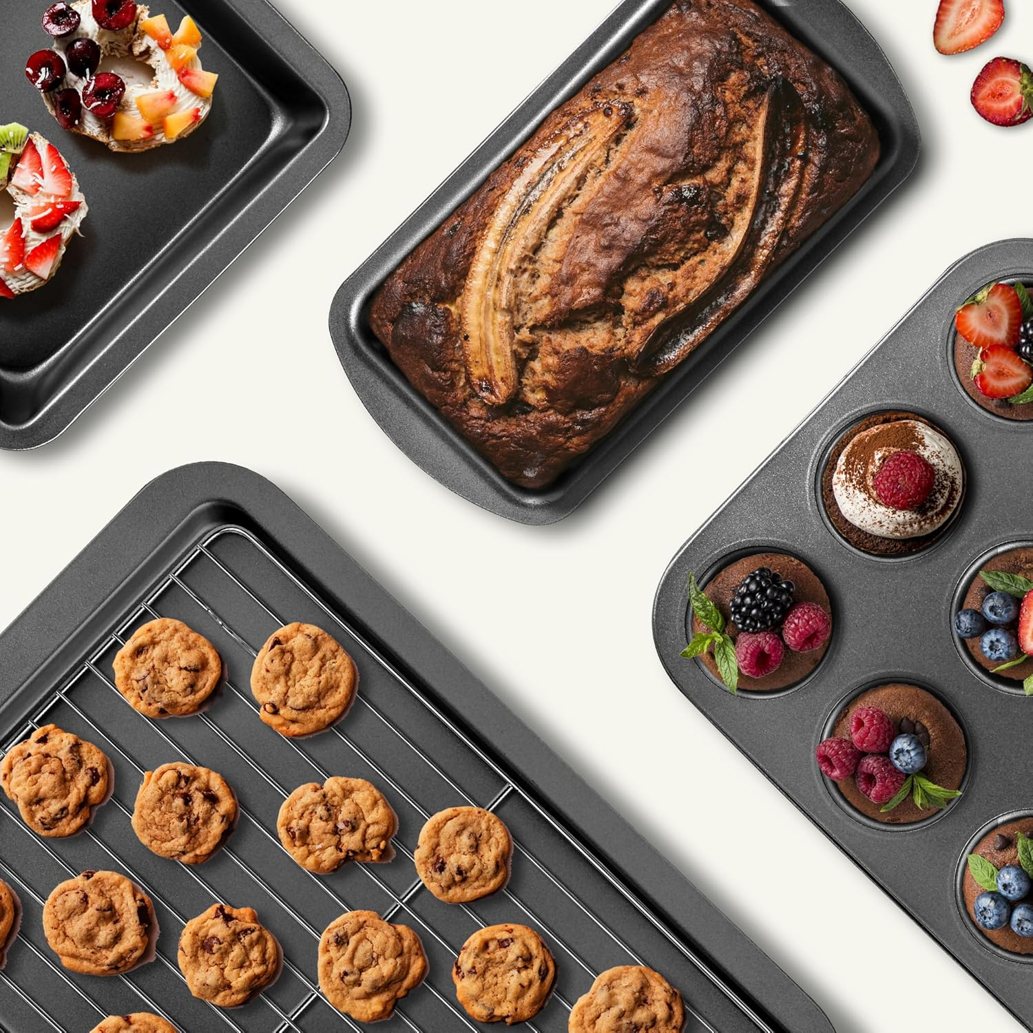Baking Pans Sets, Nonstick Bakeware Sets 7-Piece with Round/Square Cake Pan, Loaf Pan, Muffin Pan, Cookie Sheet, Roast Pan, Cooling Rack, Carbon Steel Bake Set image 1