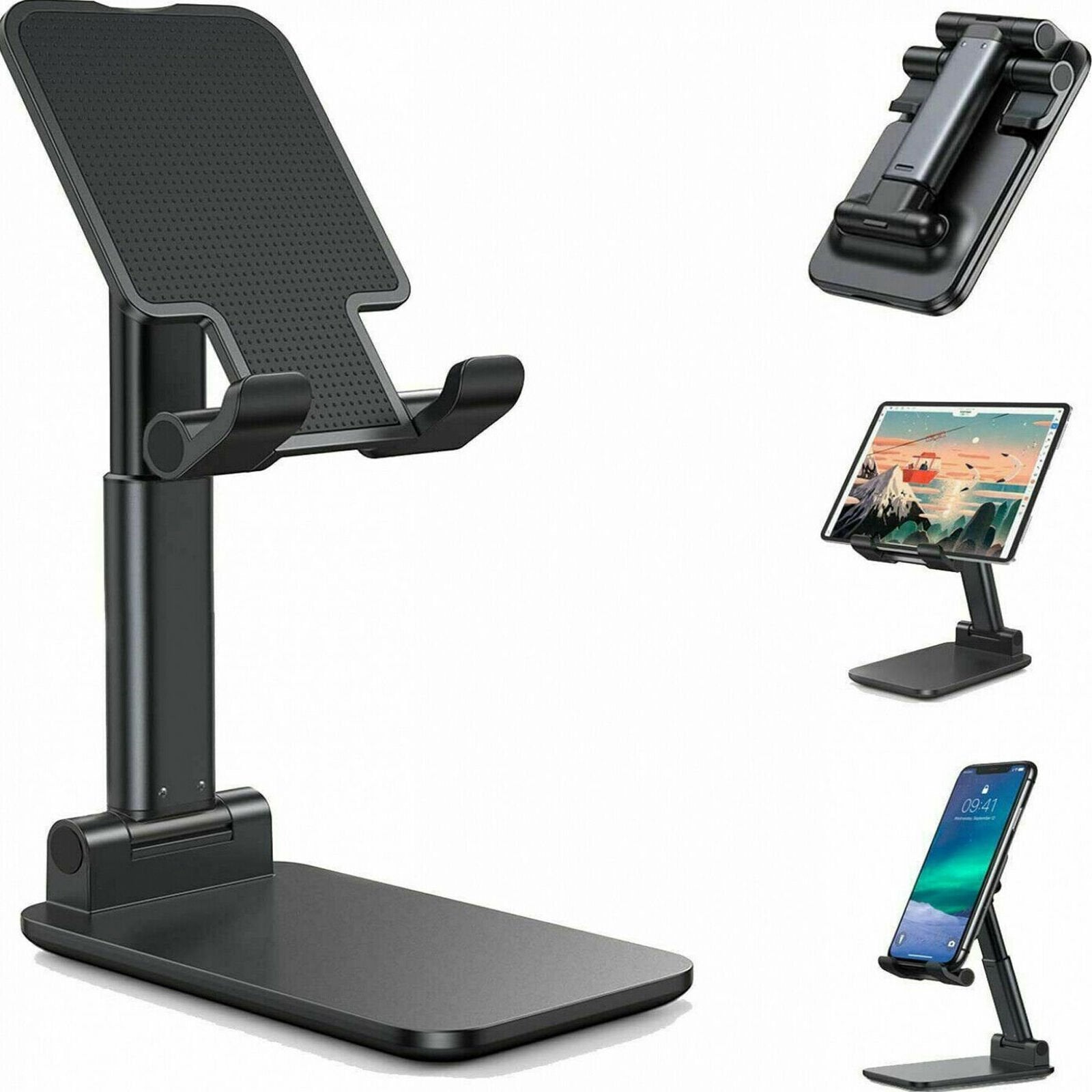 Cell Phone Stand Desktop Holder Tablet Stand Mount Mobile Phone Desktop Tablet Holder Table Cell Foldable Extend Support Desk Mobile Phone Holder Stand - Black image