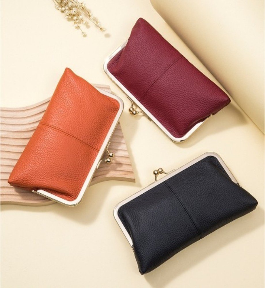 Wallet For Women, Genuine Leather Coin Purse Kiss Lock Wallets With Zipper Coin Pocket, Multi-card Slots Card Holder image 0