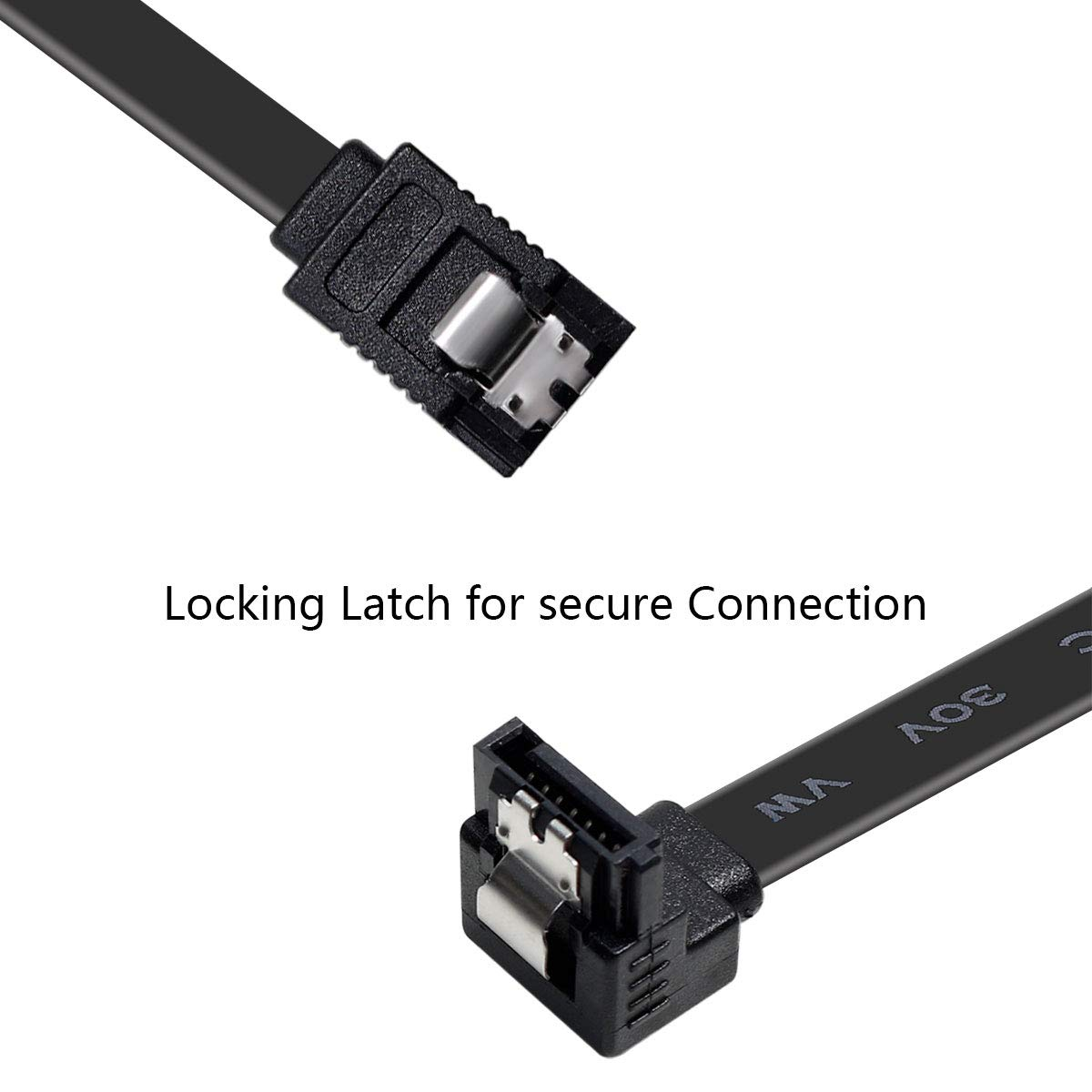 SATA Cable III, 3 Pack SATA Cable III 6Gbps 90 Degree Right Angle with Locking Latch 18 Inch for SATA HDD, SSD, CD Driver, CD Writer - Black image 2