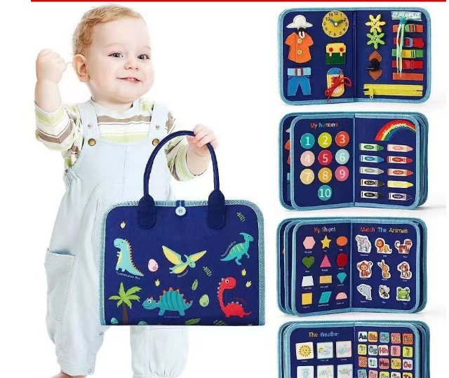 New Busy Book Children's Busy Board Dressing And Buttoning Learning Baby Early Education Preschool Sensory Learning Toy - Triple page dinosaur image