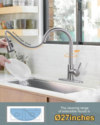 Kitchen Faucet with Sprayer, Kitchen Sink Faucet, SUS 304 Stainless Steel, High Arc Single Handle Brushed Nickel Kitchen Faucets with Pull down Sprayer, Pull Out Kitchen Faucet with Deck Plate image 2