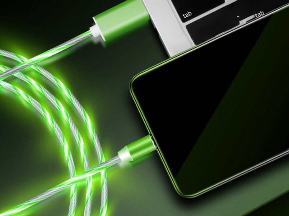 Compatible with Apple, Flowing Ligh Magnetic Streamer Data Line Cable for Iphone Android Typec - Green, 3 in 1 image