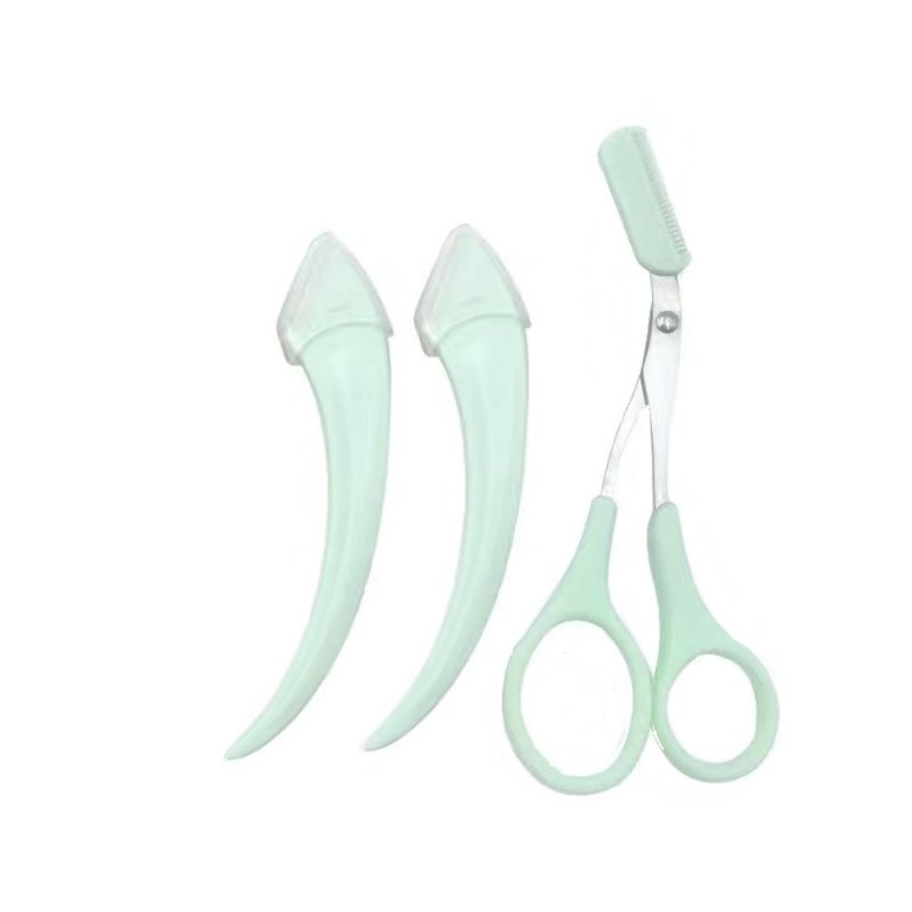 Eyebrow Trimming Knife With Comb Curved Moon Small Beauty Supplies Gadgets - Green, 2Eyebrow knife 1cutting comb image