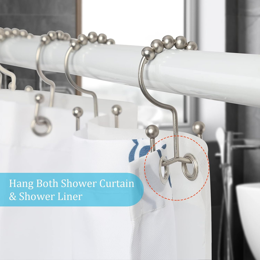 Shower Curtain Rings,  Shower Curtain Hooks, Rust-Resistant Metal Shower Hooks for Curtain, Double Glide Shower Curtain Hooks for Bathroom Shower Curtain &amp; Shower Liner, Set of 12, Matte Nickel… image 4