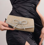Bow Evening Bag Sparkly Clutch Purses For Women Wedding Glitter Rhinestone Party Prom Purse Dressy Clutch Bags - Yellow image
