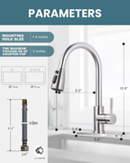 Kitchen Faucet with Sprayer, Kitchen Sink Faucet, SUS 304 Stainless Steel, High Arc Single Handle Brushed Nickel Kitchen Faucets with Pull down Sprayer, Pull Out Kitchen Faucet with Deck Plate image 5