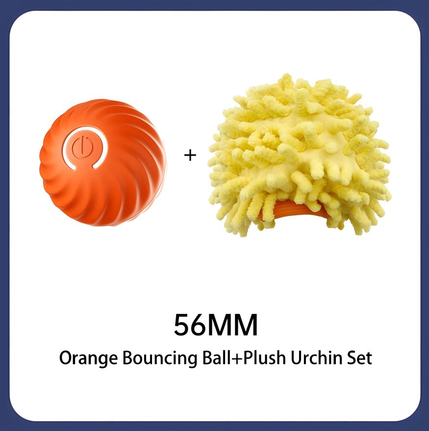 Interactive Bouncing Ball For Dogs,Automatic Smart Toy, Self-moving Rotating Stimulating Pet Entertainment, Noise-Reducing Urchin Cover,USB Rechargeable Dog Toy, Dog Electric Interactive Toy - Orange Ball, 56mm image