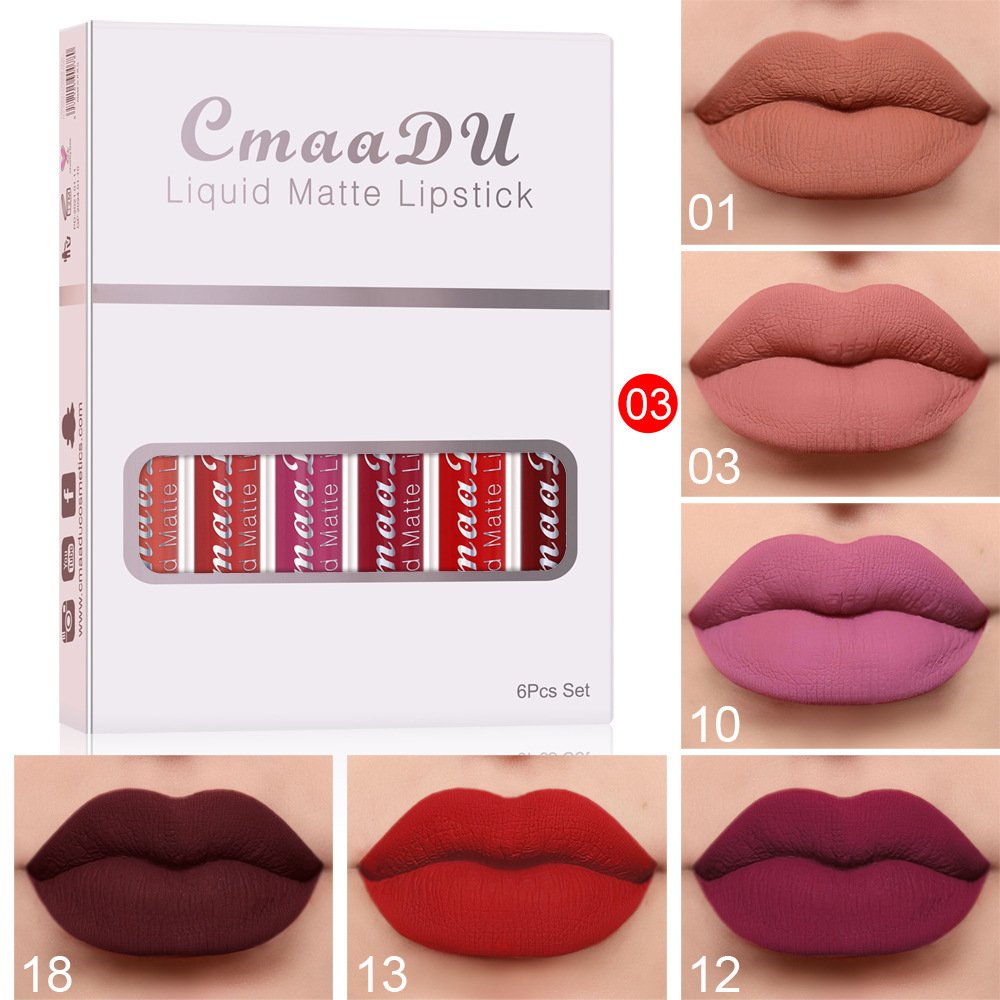 6 Boxes Of Matte Non-stick Cup Waterproof Lipstick Long Lasting Lip Gloss Makeup, - C image