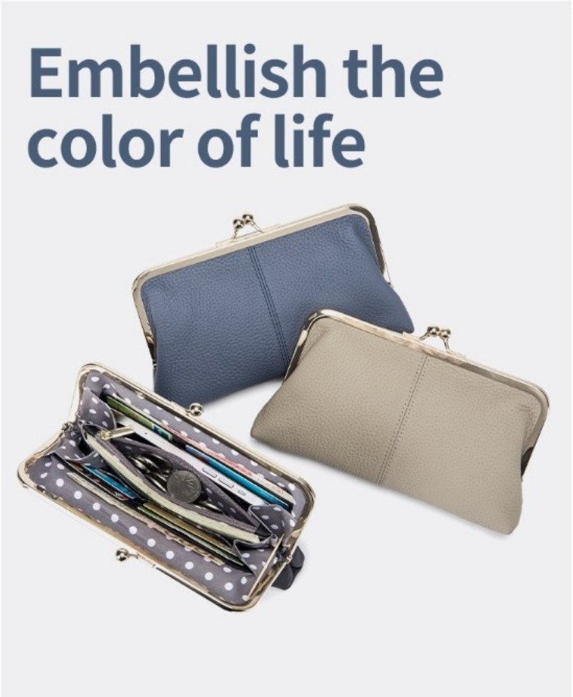 Wallet For Women, Genuine Leather Coin Purse Kiss Lock Wallets With Zipper Coin Pocket, Multi-card Slots Card Holder image 9