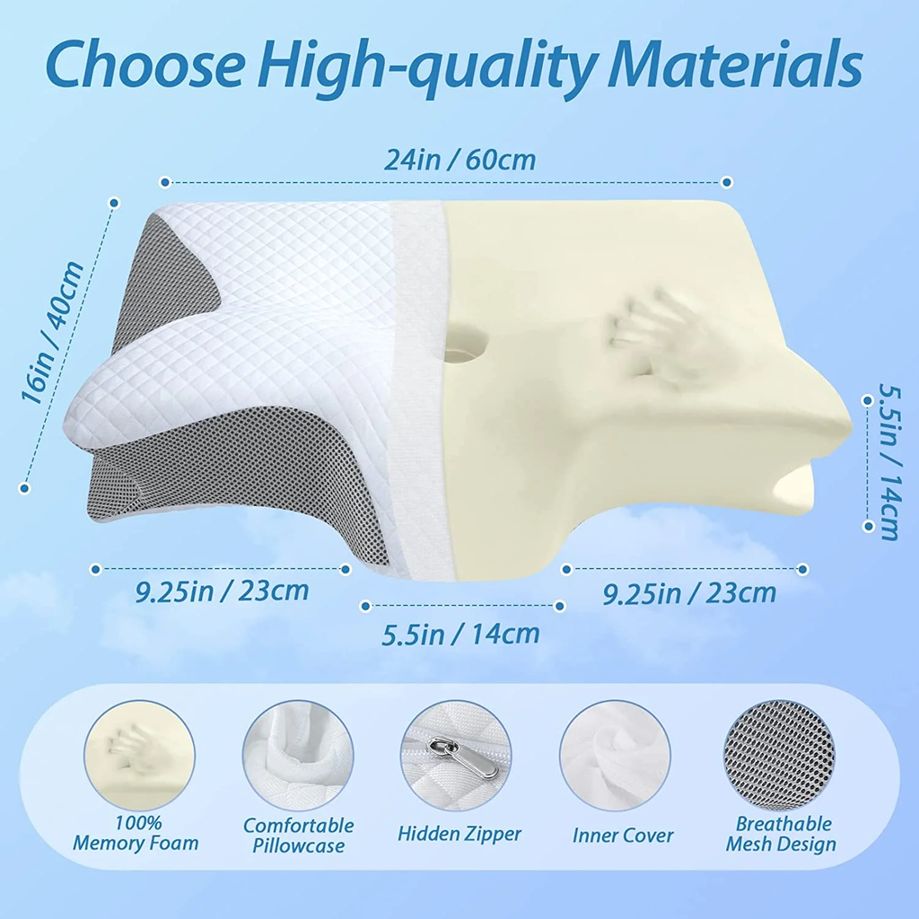 Memory Foam Cervical Sleeping Pillow, 2 in 1 Ergonomic Contour Orthopedic Pillow for Neck Pain, Contoured Support Pillows for Side Back Stomach Sleepers 3.3 Lb （Gray) image 5