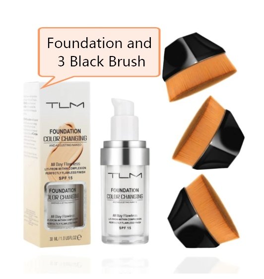 Temperature Liquid Foundation Concealer Portable Natural Color  Makeup Foundation BB Concealer - 3 Black Brush Set image