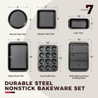 Baking Pans Sets, Nonstick Bakeware Sets 7-Piece with Round/Square Cake Pan, Loaf Pan, Muffin Pan, Cookie Sheet, Roast Pan, Cooling Rack, Carbon Steel Bake Set image 5