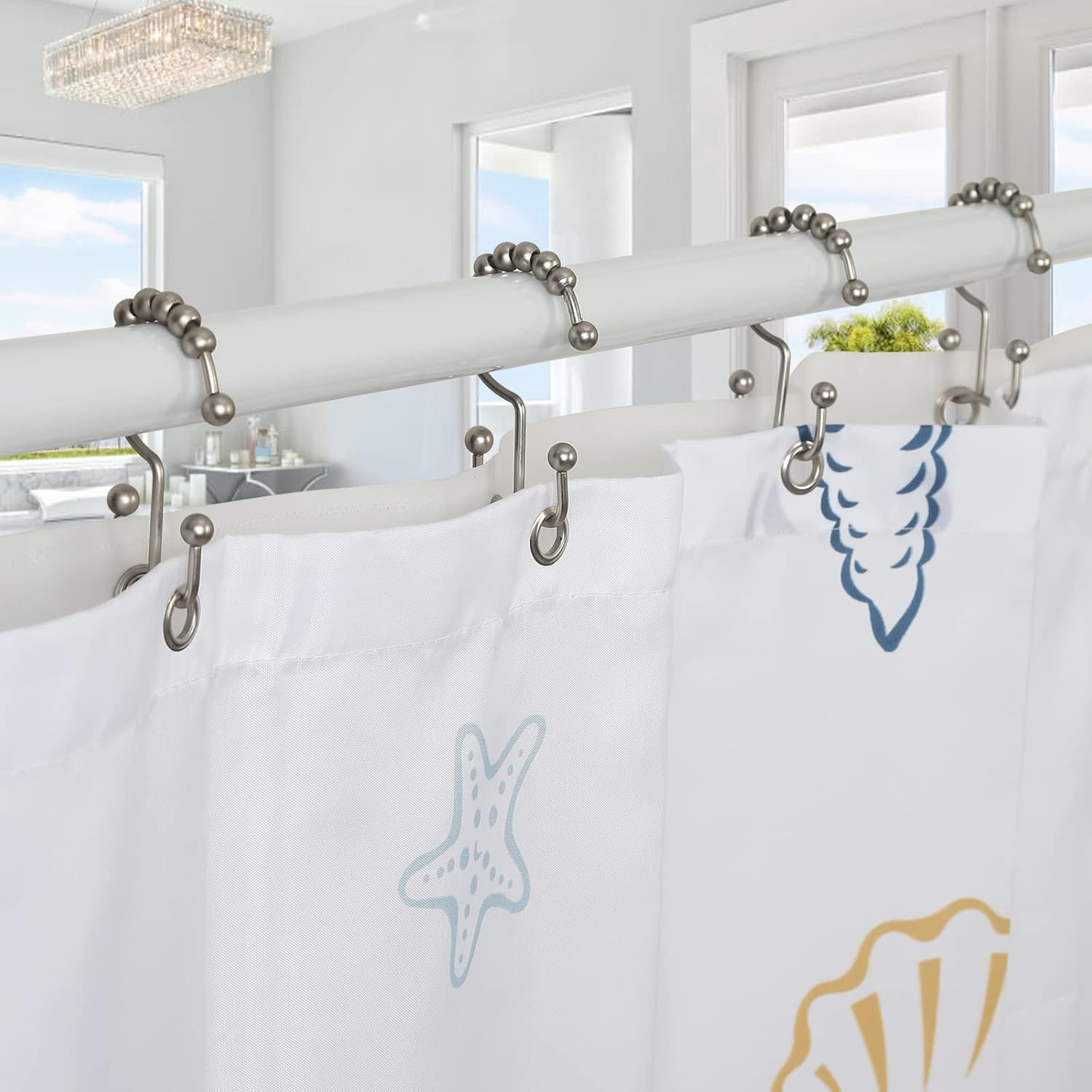 Shower Curtain Rings,  Shower Curtain Hooks, Rust-Resistant Metal Shower Hooks for Curtain, Double Glide Shower Curtain Hooks for Bathroom Shower Curtain &amp; Shower Liner, Set of 12, Matte Nickel… image 1