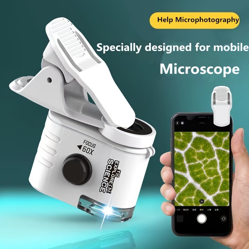 Mini Mobile Phone Microscope, 60x Pocket Microscope, Handheld Portable LED Lighted Magnification Endoscope With A Mobile Phone Adapter Clip image 0