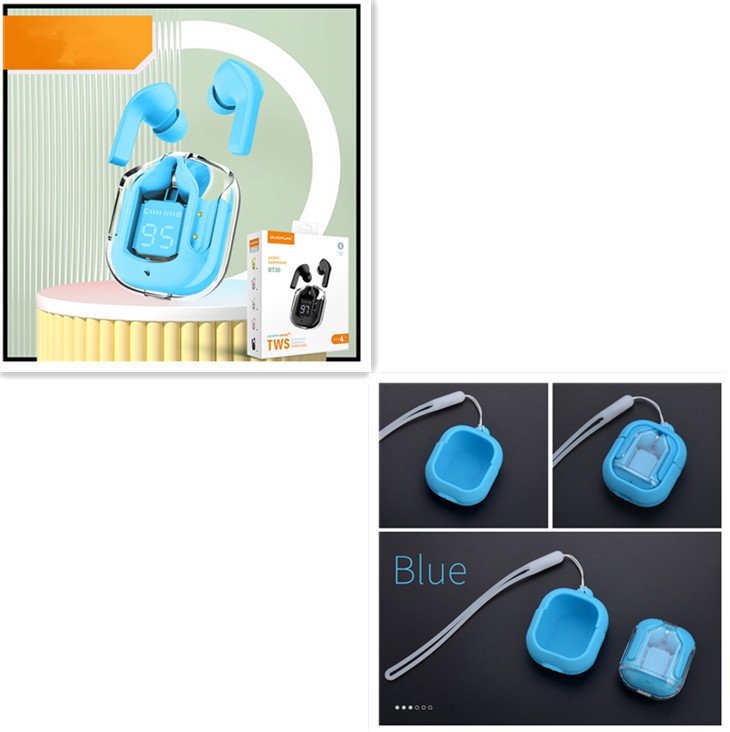 New Mini Transparent Wireless Bluetooth Headset Digital Display ENC Noise Reduction True Wireless Sports Music - Large gift box Blue set image