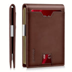 Genuine Leather Bifold Wallet Men, RFID Shielding Wallet Front Pocket Wallet, Suitable For Son And Daughter To Send Daddy's Wallet - Brown image