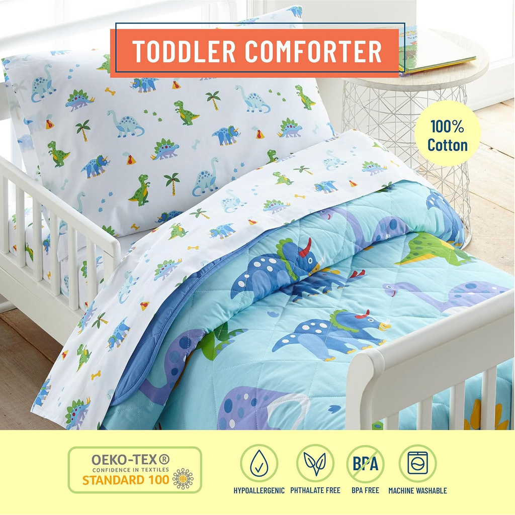 Kids Cotton Toddler Comforter – Soft &amp; Lightweight, Fits Standard Crib Mattress - Dinosaur Land image 1