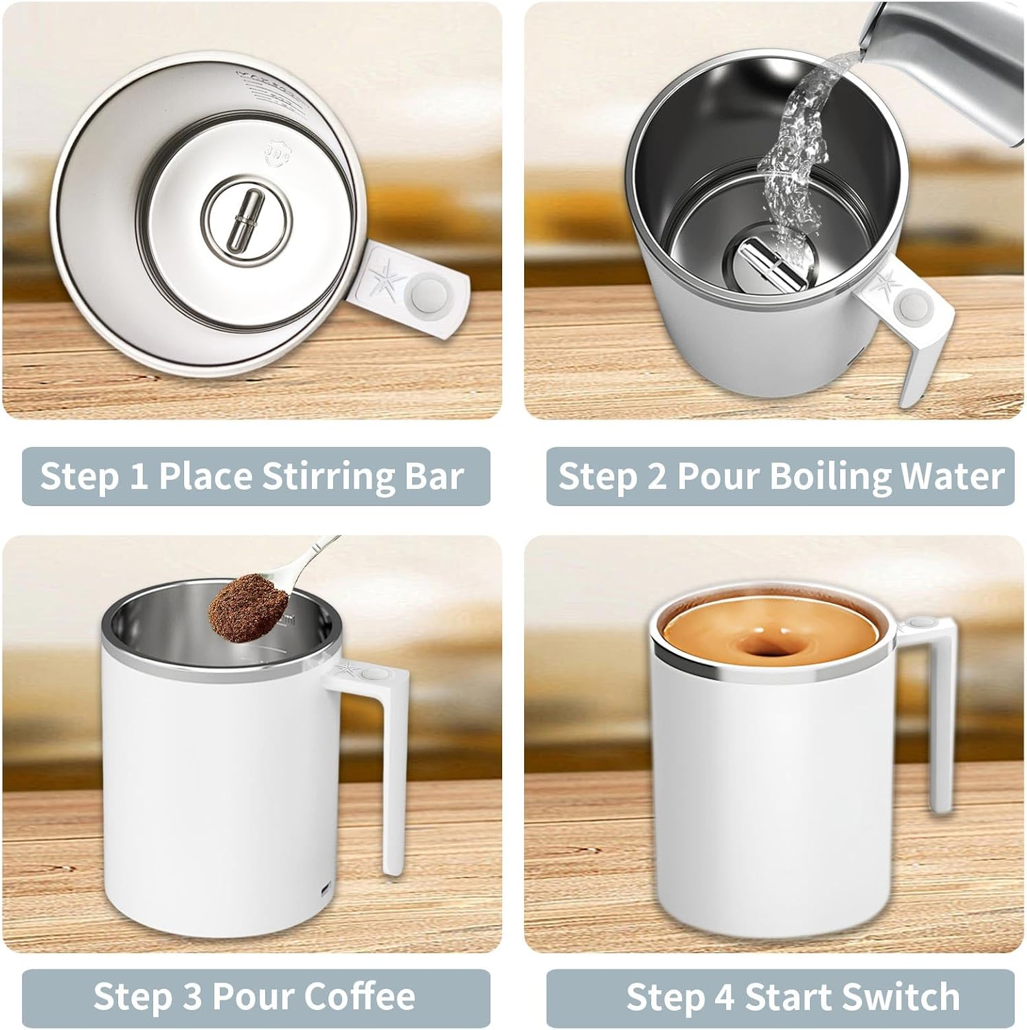 Self Stirring Coffee Mug 12.2 Oz, Electric Mixing Cup with Magnetic Stirrer &amp; Anti-Sedimentation, Rechargeable Travel Mug for Coffee, Milk, Hot Cocoa (White) image 2