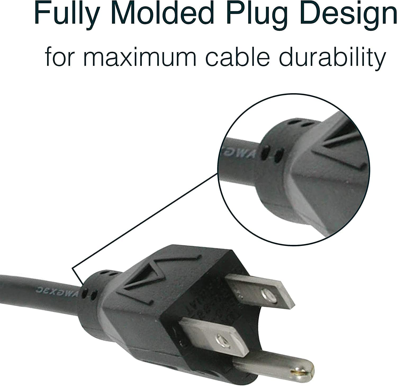3FT Replacement AC Power Cord - Power Cable for Electronics, TV, Computer, Printer, Radio, Monitor, Samsung, Dell, Vizio, LG, Asus, Laptop and More (03129) image 2