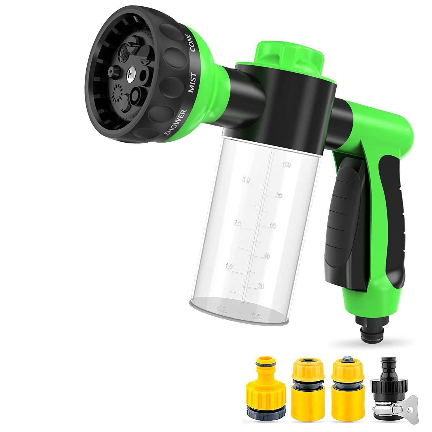 Pet Dog Wash Outdoor,  High-Pressure Pet Shower Sprayer Dog Shower Brush And Pet Grooming Comb For Watering Flowers, Car Washing, Pet Bathing - Green with four heads image