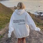 Dear Person Behind Me,the World Is A Better Place,with You In It,love,the Person In Front Of You,Women's Plush Letter Printed Kangaroo Pocket Drawstring Printed Hoodie Unisex Trendy Hoodies image 2
