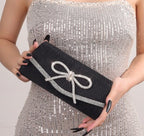 Bow Evening Bag Sparkly Clutch Purses For Women Wedding Glitter Rhinestone Party Prom Purse Dressy Clutch Bags - Black image