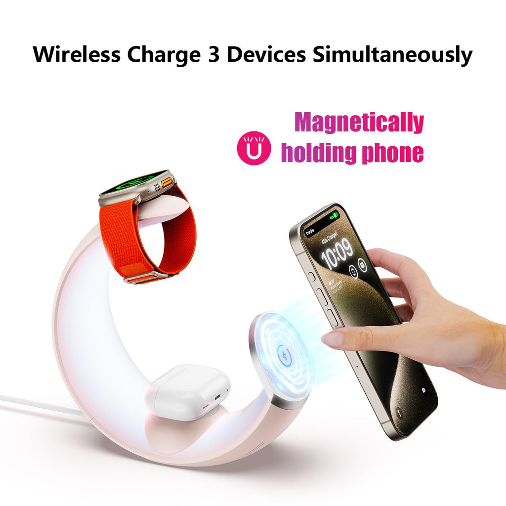4-in-1 Crescent Magnetic Wireless Charger Stand For Multiple Devices NO Plug image 7
