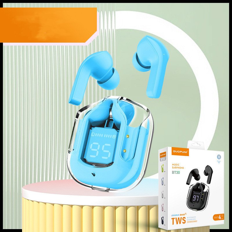 New Mini Transparent Wireless Bluetooth Headset Digital Display ENC Noise Reduction True Wireless Sports Music - Large gift box Blue image