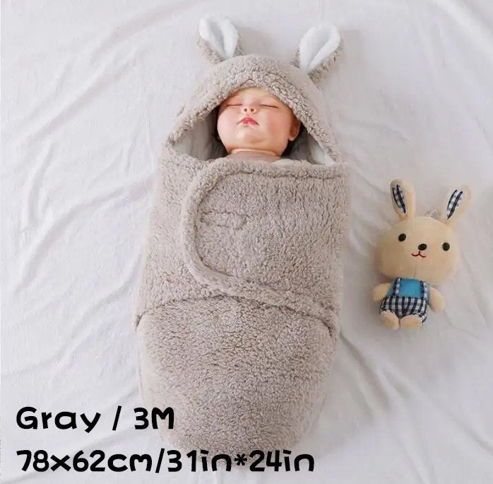 Super Soft Baby Sleeping Bag Fluffy Fleece Newborn Blanket Swaddle Blankets, Unisex Baby Wrap For Newborn Baby Boys Girls With Head-Protecting &amp; Head-Supporting Function, Wearable Swaddle Sleep Sack - Gray, 3M image