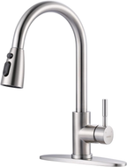 Kitchen Faucet with Sprayer, Kitchen Sink Faucet, SUS 304 Stainless Steel, High Arc Single Handle Brushed Nickel Kitchen Faucets with Pull down Sprayer, Pull Out Kitchen Faucet with Deck Plate image 0