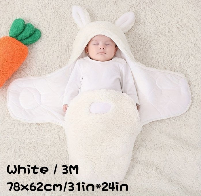 Super Soft Baby Sleeping Bag Fluffy Fleece Newborn Blanket Swaddle Blankets, Unisex Baby Wrap For Newborn Baby Boys Girls With Head-Protecting &amp; Head-Supporting Function, Wearable Swaddle Sleep Sack - White, 3M image