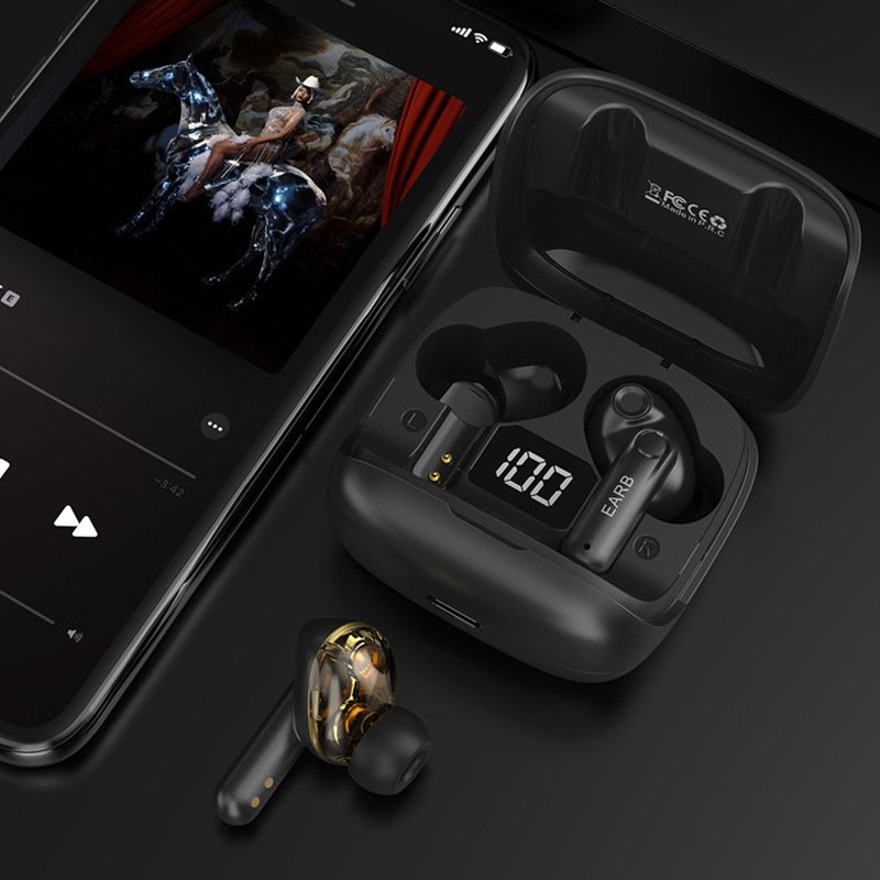 New Mini Transparent Wireless Bluetooth Headset Digital Display ENC Noise Reduction True Wireless Sports Music - H01 black image