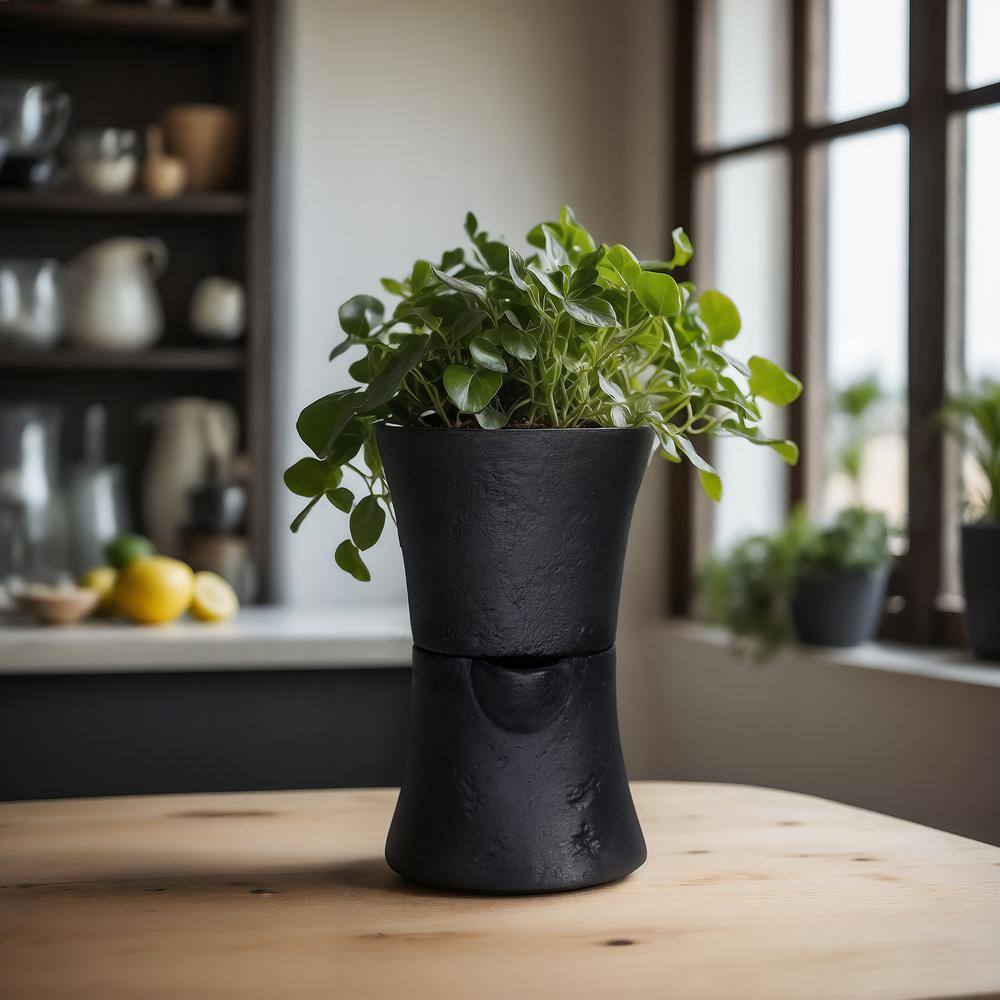 5 In. Dia X 8 In. H Hour Glass Composite Self Watering Pot in Black image 3