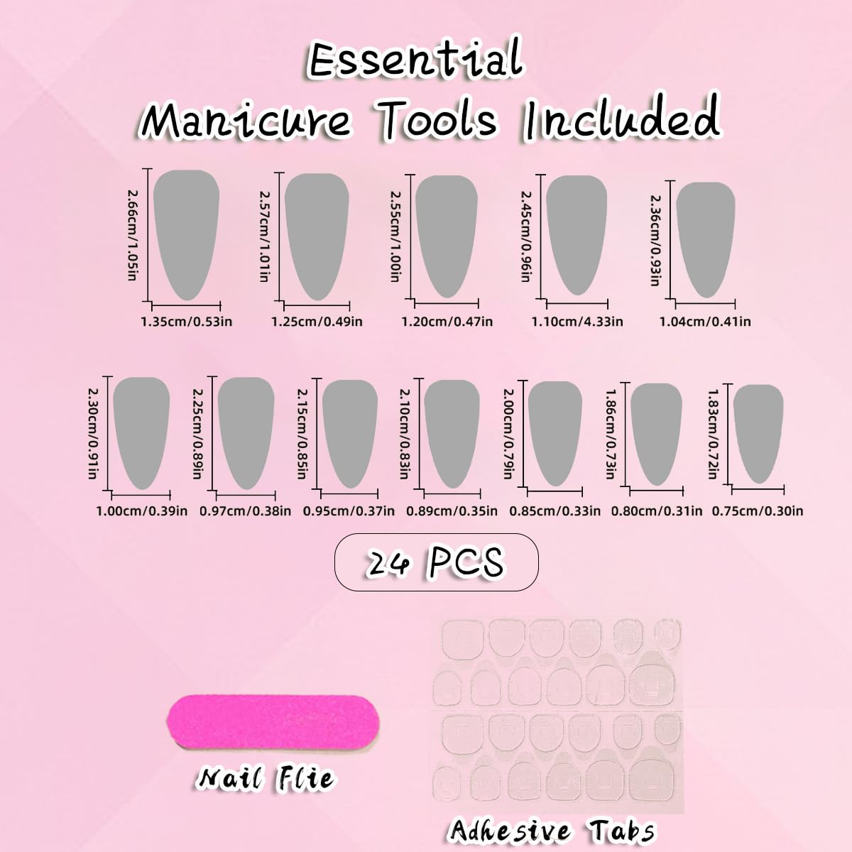 Medium Press on Nails Almond Ombre White Pink Silver Fake Nails Rhinestone Bling Glue on Nails Women Cute Stick on Nails for Acrylic Gel False Nails Wedding Birthday image 4