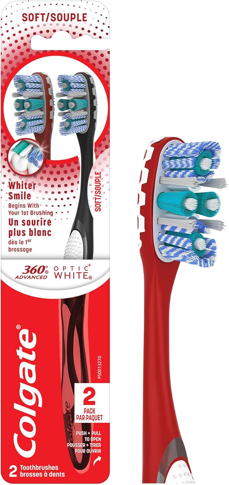 360 Advanced Optic White Toothbrush, Soft, 2 Count image 0